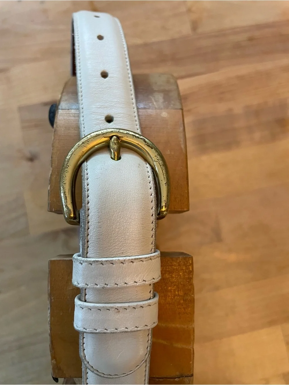 Coach Cream Leather Belt with Gold Buckle 26.5 in